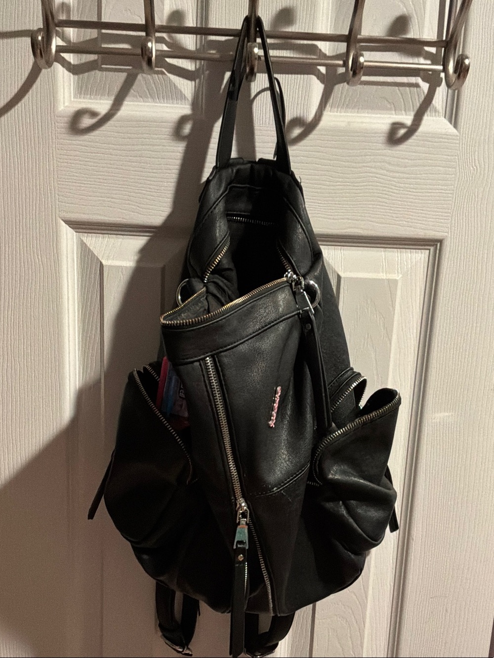 Black Leather Sling Backpack - Unbranded